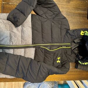 Under Armour Kids Black and Gray Puffer Jacket with Neon Accents